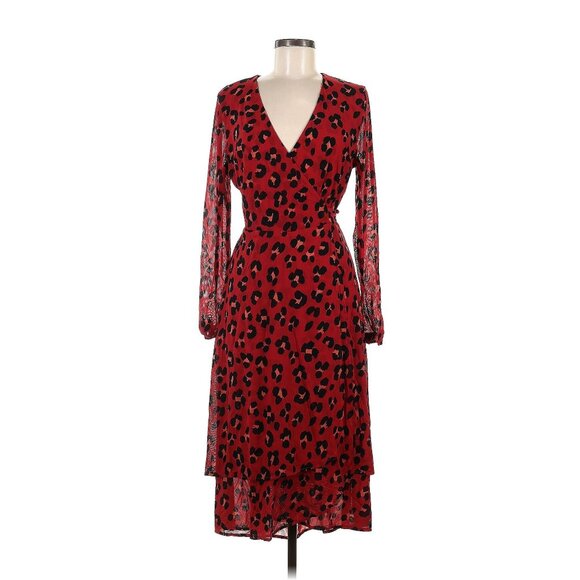 💰BOGO💰New CAbi Red Leopard Print Siren Wrap Dress sz M - Picture 1 of 11